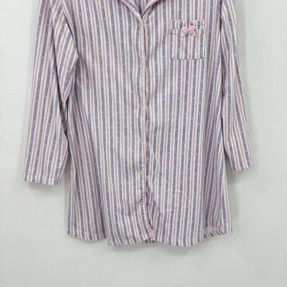 LAURA ASHLEY sleepshirt nightgown nightshirt cotton flannel striped hearts M - Picture 3 of 5